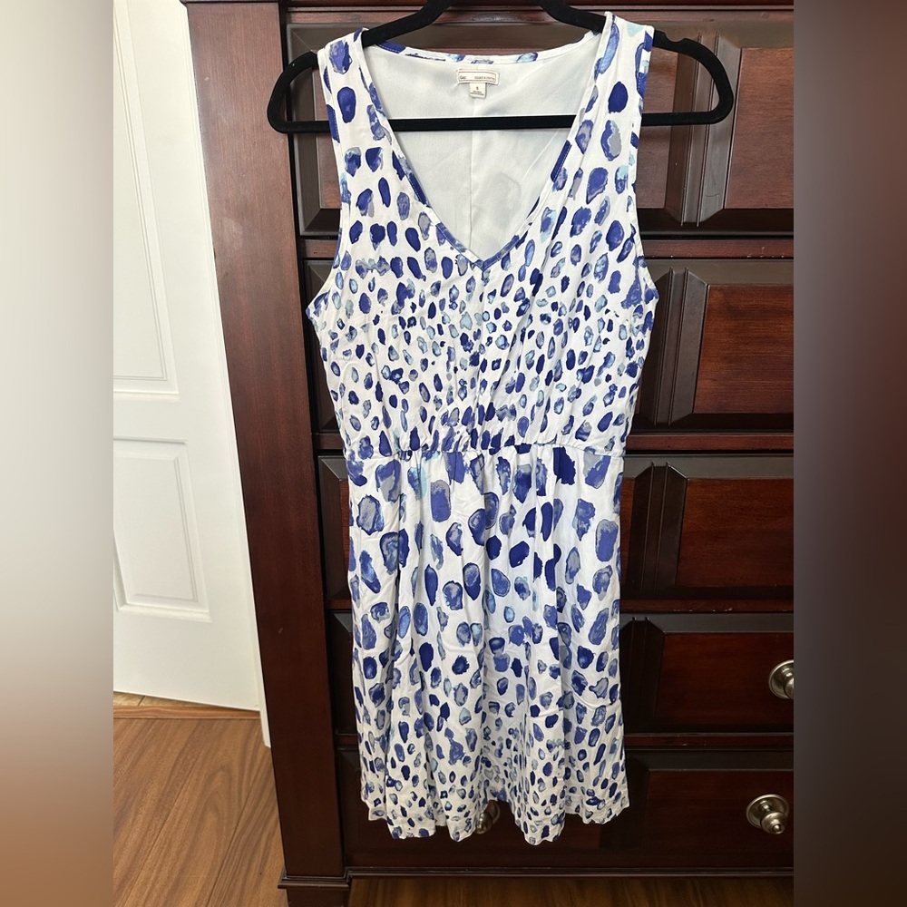 GAP Women’s Blue and White Geo Print Sleeveless Midi SunDress SZ Small